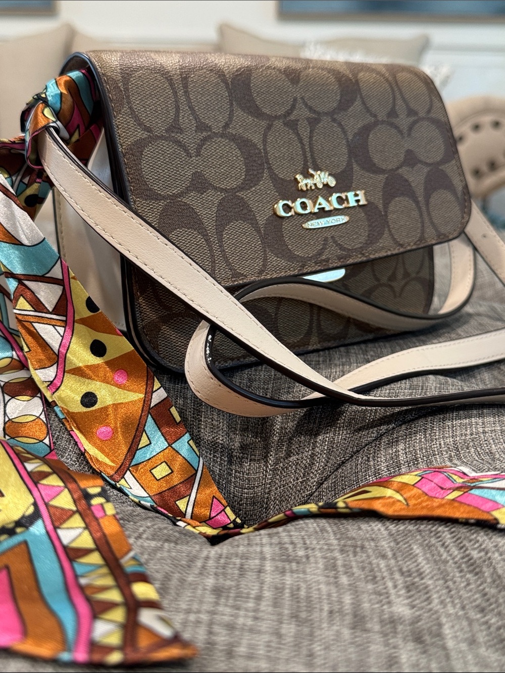 COACH Bag Mini Brynn Brown Cream Colorblock Signature Logo Leather Crossbody Bag - Picture 3 of 17